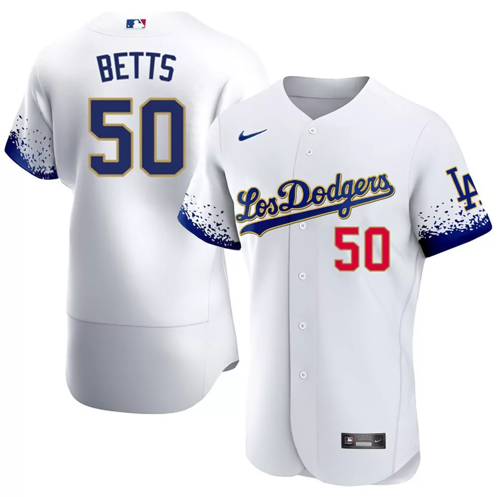 Mookie Betts 50 Jersey White Los Angeles Dodgers Men Blue Red Gold All Stitched