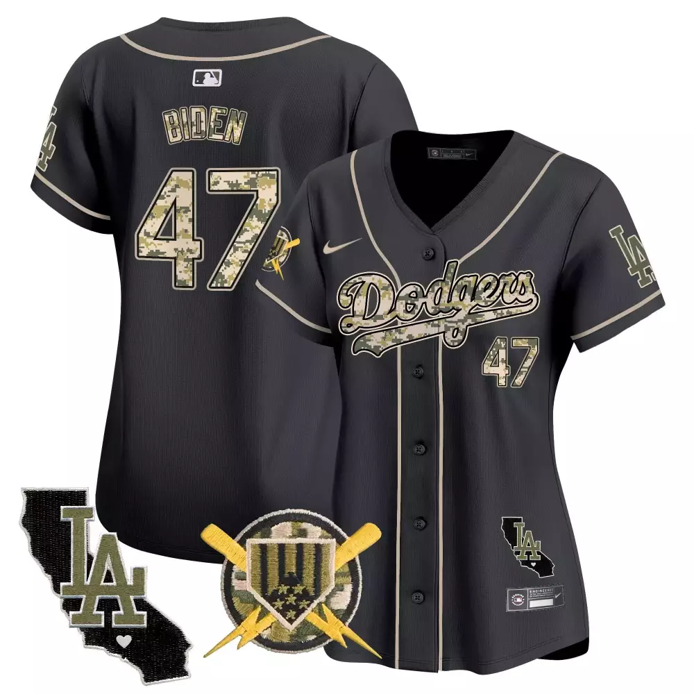 Joe Biden 47 Los Angeles Dodgers Jersey Black City Connect California State Shape LA Round Lightning Bolts