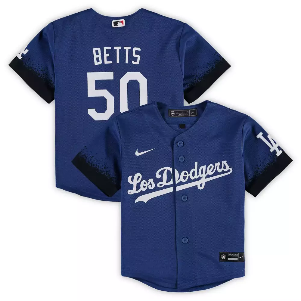 Mookie Betts 50 Jersey Royal Blue Los Angeles Dodgers Men White Black All Stitched