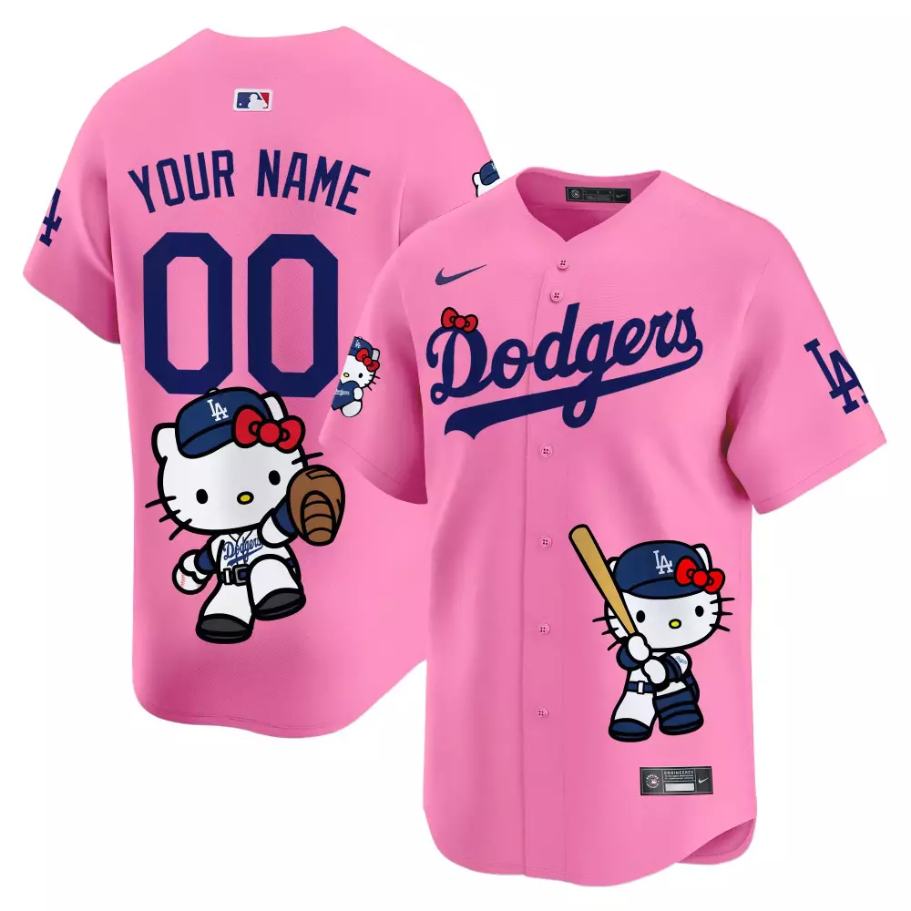 Custom Dodgers Jersey Pink Hello Kitty Men Dark Blue White Vapor Premier Limited