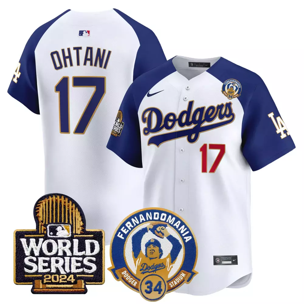 Shohei Ohtani 17 Dodgers Jersey White Fernandomania World Series 2024 34 Men Blue