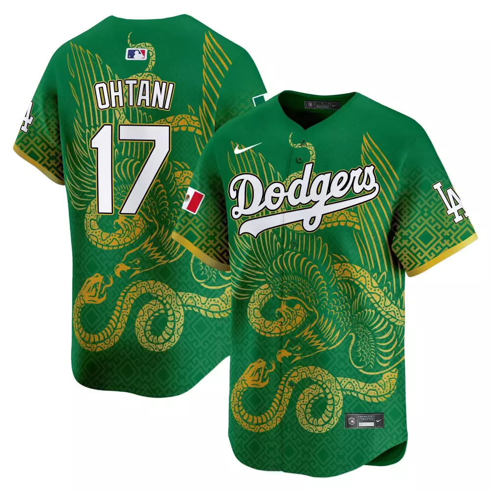 Shohei Ohtani 17 Dodgers Jersey Green Mexican Flag Men Alternate Custom Design Gold