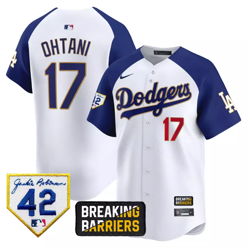 Shohei Ohtani 17 Dodgers Jersey White Jackie Robinson Day 42 Breaking Barriers 2023