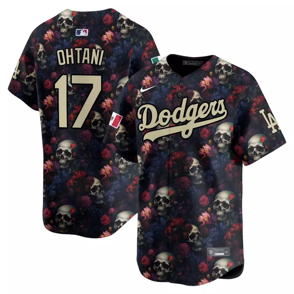 Shohei Ohtani 17 Dodgers Jersey Black Day Of The Dead Men Alternate Custom Design