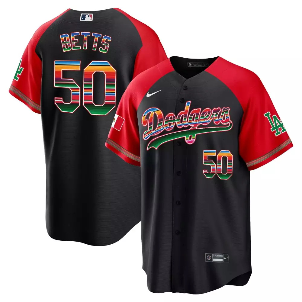 Mookie Betts 50 Dodgers Jersey Black Los De Angeles Mexico Flag Men MLB Alternate