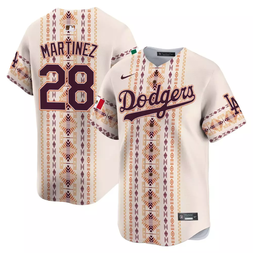 Martinez 28 Dodgers Jersey Cream City Connect Men Custom Design Maroon Orange Tan