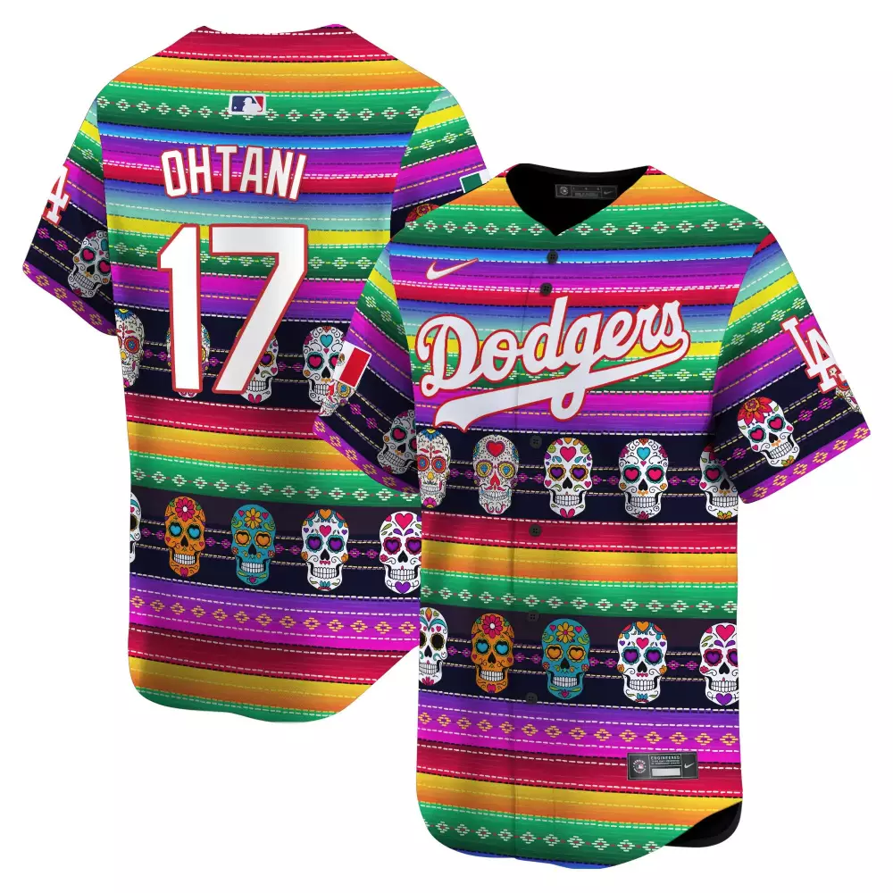 Shohei Ohtani 17 Dodgers Jersey Multicolor Day Of The Dead Men Button-up Split Custom Design