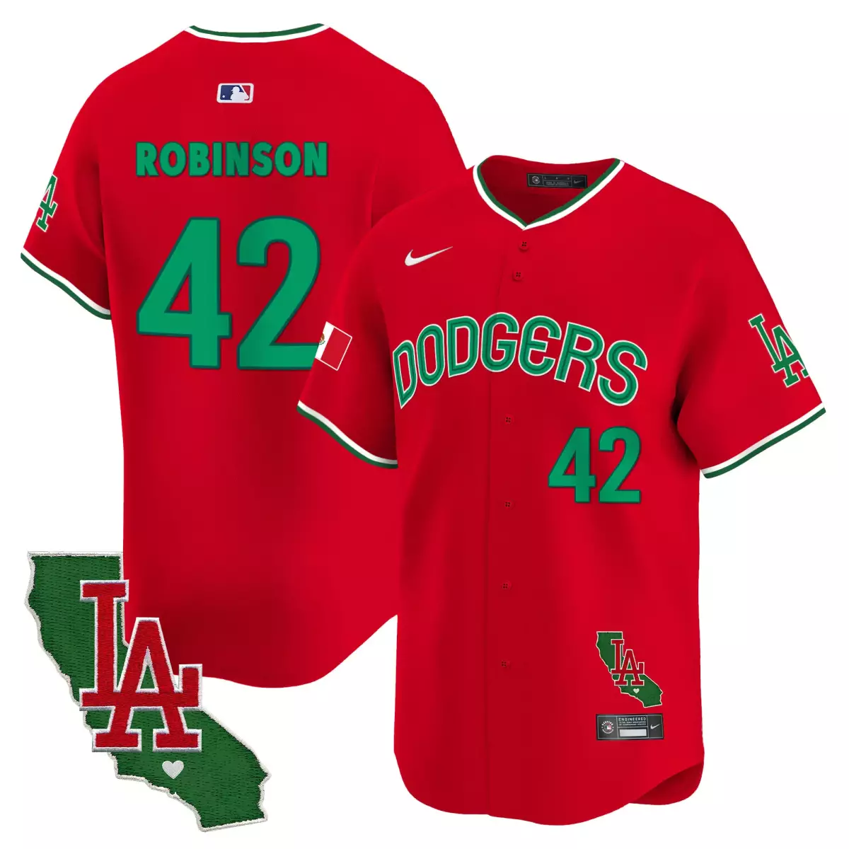 Robinson Mexico 42 Dodgers Jersey Red City Connect LA California Outline Heart Men