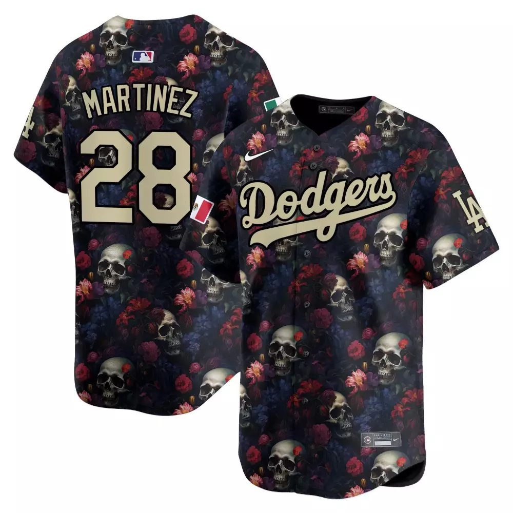 Martinez 28 Dodgers Jersey Black Mexico Flag Men Custom Design Tan Red Pink Vapor