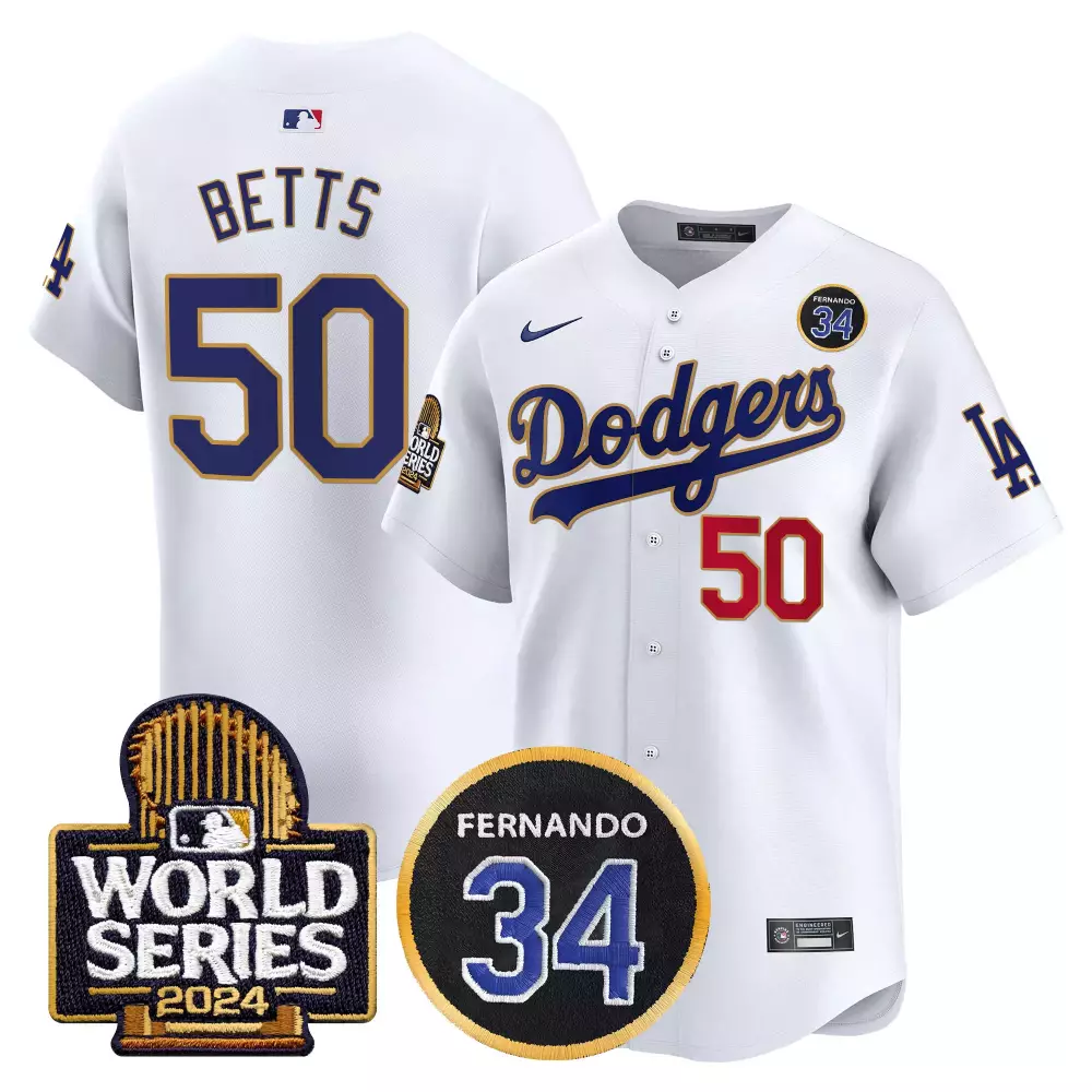 Mookie Betts 50 Dodgers Jersey White World Series 2024 Men Blue Red Gold Vapor Premier