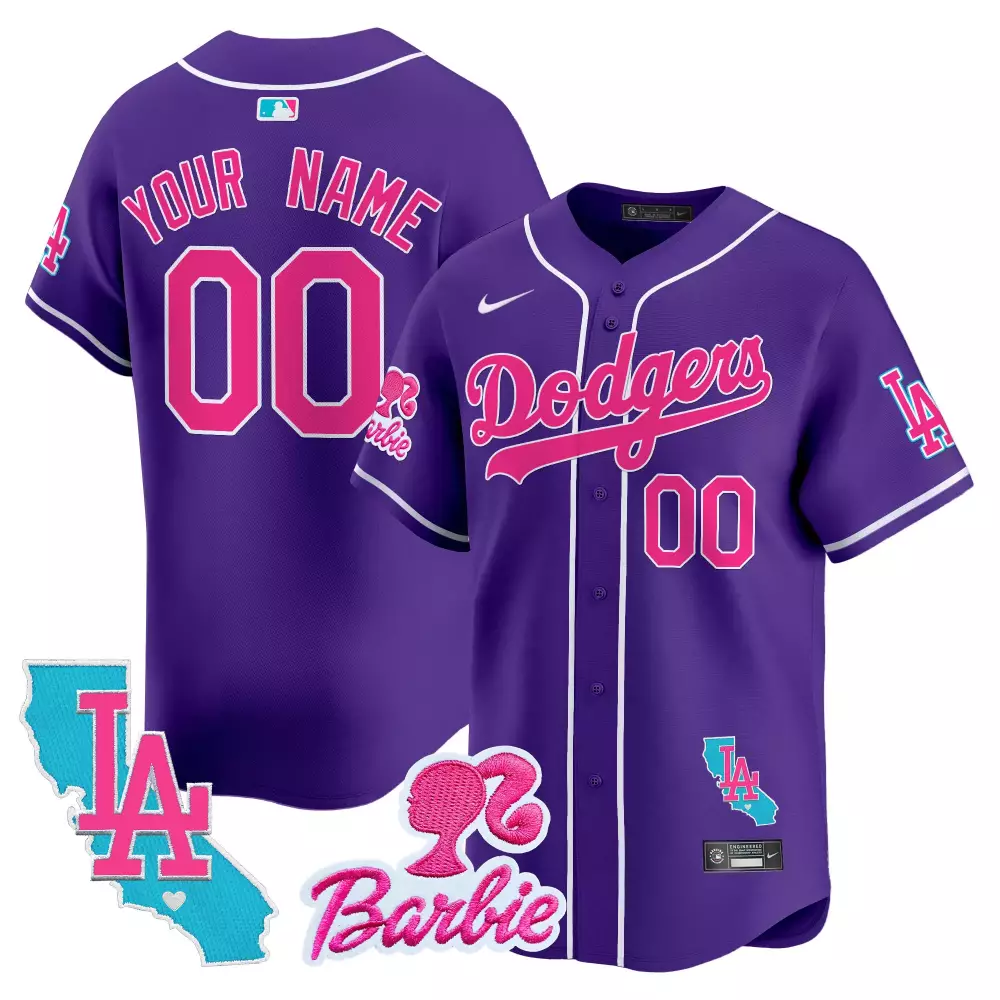 Custom Dodgers Jersey Purple Barbie LA California Men Pink White Light Blue Vapor