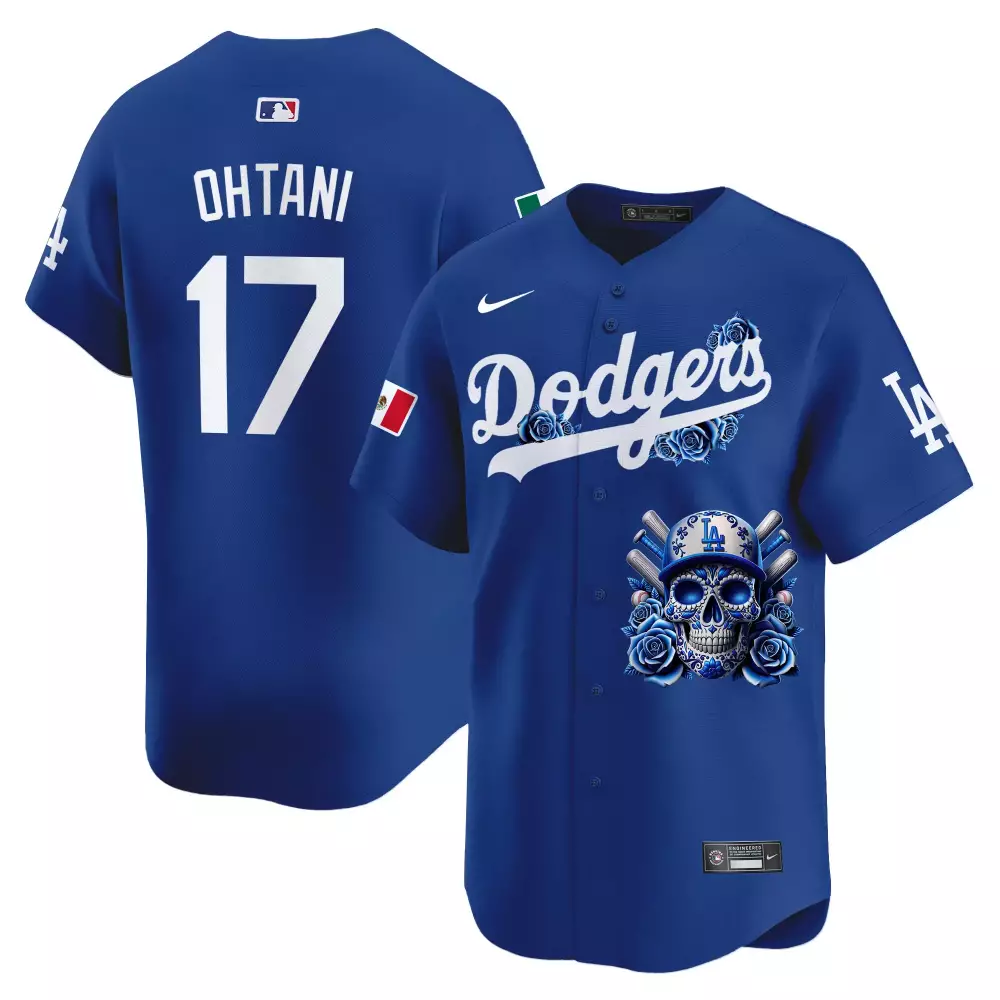 Shohei Ohtani 17 Dodgers Jersey Royal Blue Dia De Los Muertos Mexico Flag Men White