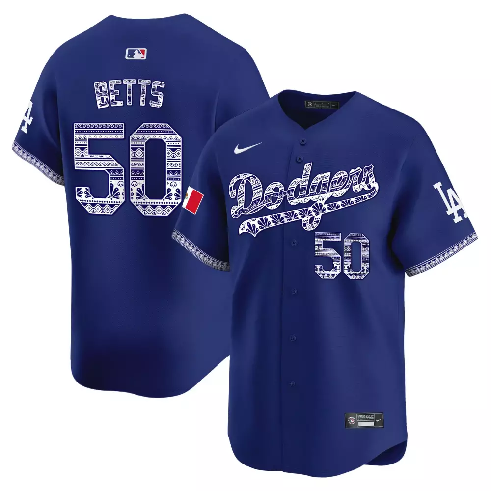 Mookie Betts 50 Dodgers Jersey Blue City Connect Men Custom Design White Vapor Premier
