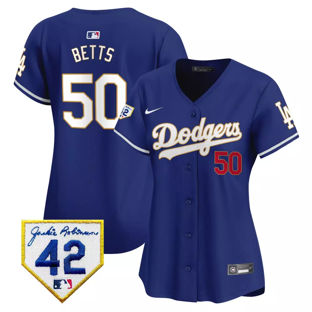 Mookie Betts 50 Dodgers Jersey Royal Blue City Connect Jackie Robinson 42 2023 Men