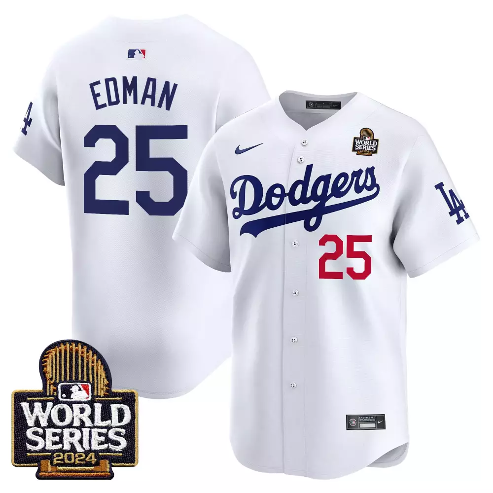 Tommy Edman 25 Dodgers Jersey White World Series 2024 Men Blue Red Vapor Premier