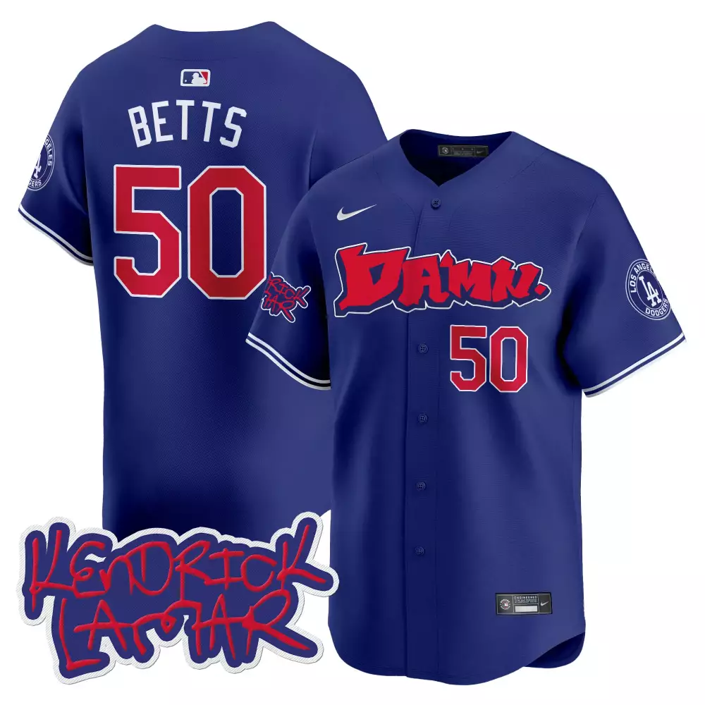 Mookie Betts 50 Jersey Royal Blue Kendrick Lamar Los Angeles Dodgers Men Red White