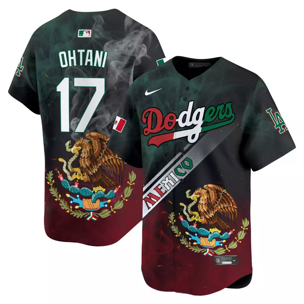 Shohei Ohtani 17 Dodgers Jersey Green Mexico City Series Men Split Design Red White