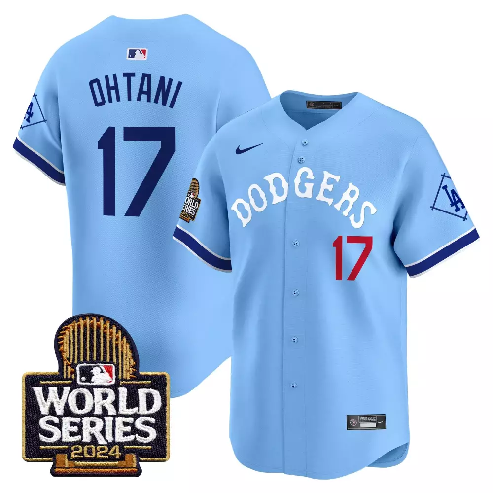 Shohei Ohtani 17 Dodgers Jersey Light Blue World Series 2024 Men White Dark Red Stitched