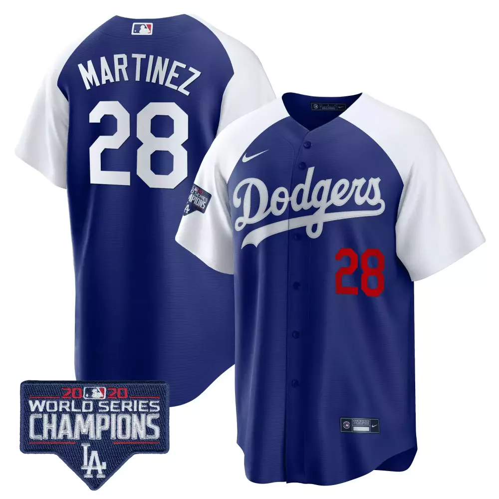 Jd Martinez 28 Dodgers Jersey Blue 2020 World Series Champions Men White Red Alternate