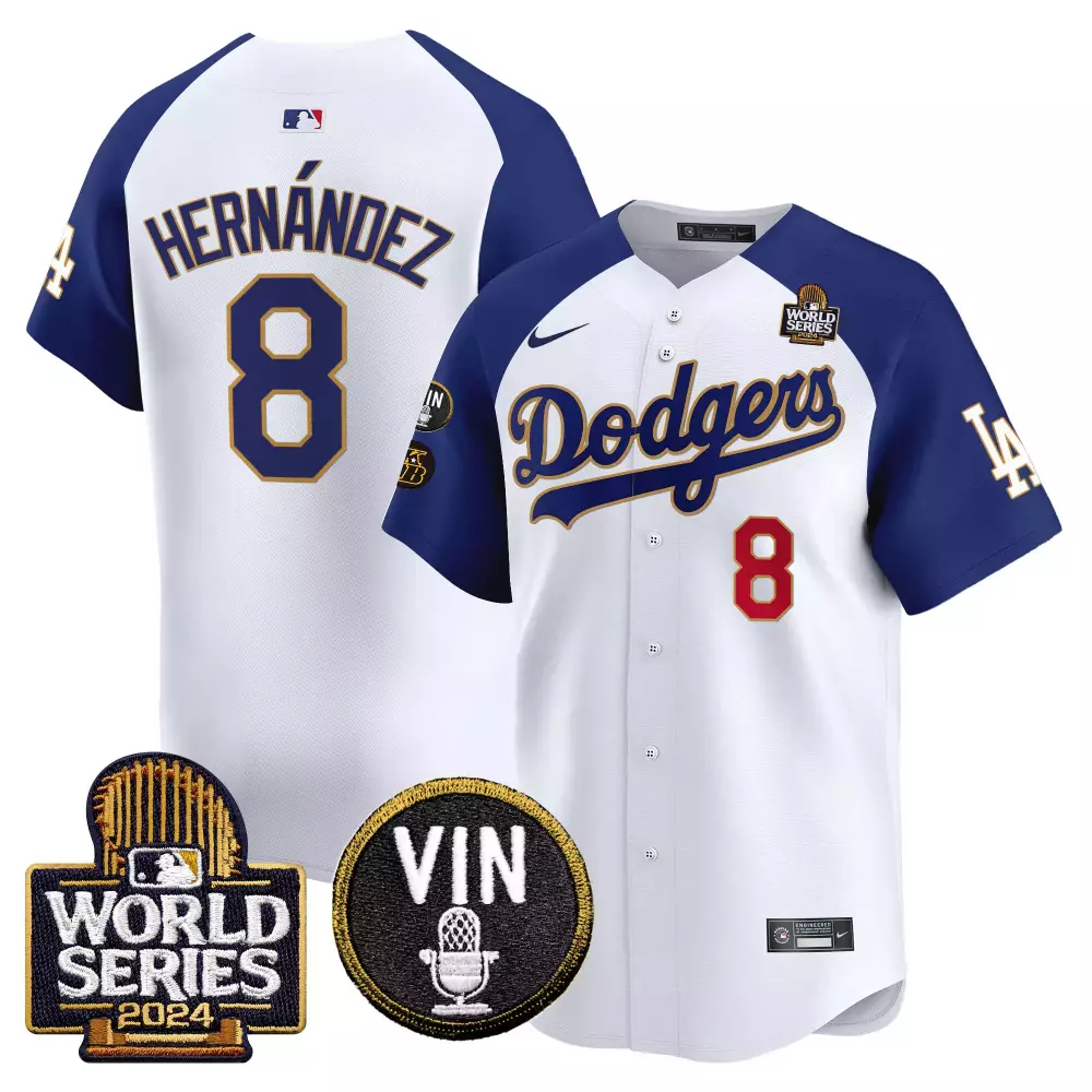 Jonathan Hernandez 8 Dodgers Jersey White World Series 2024 Vin Men Blue Alternate