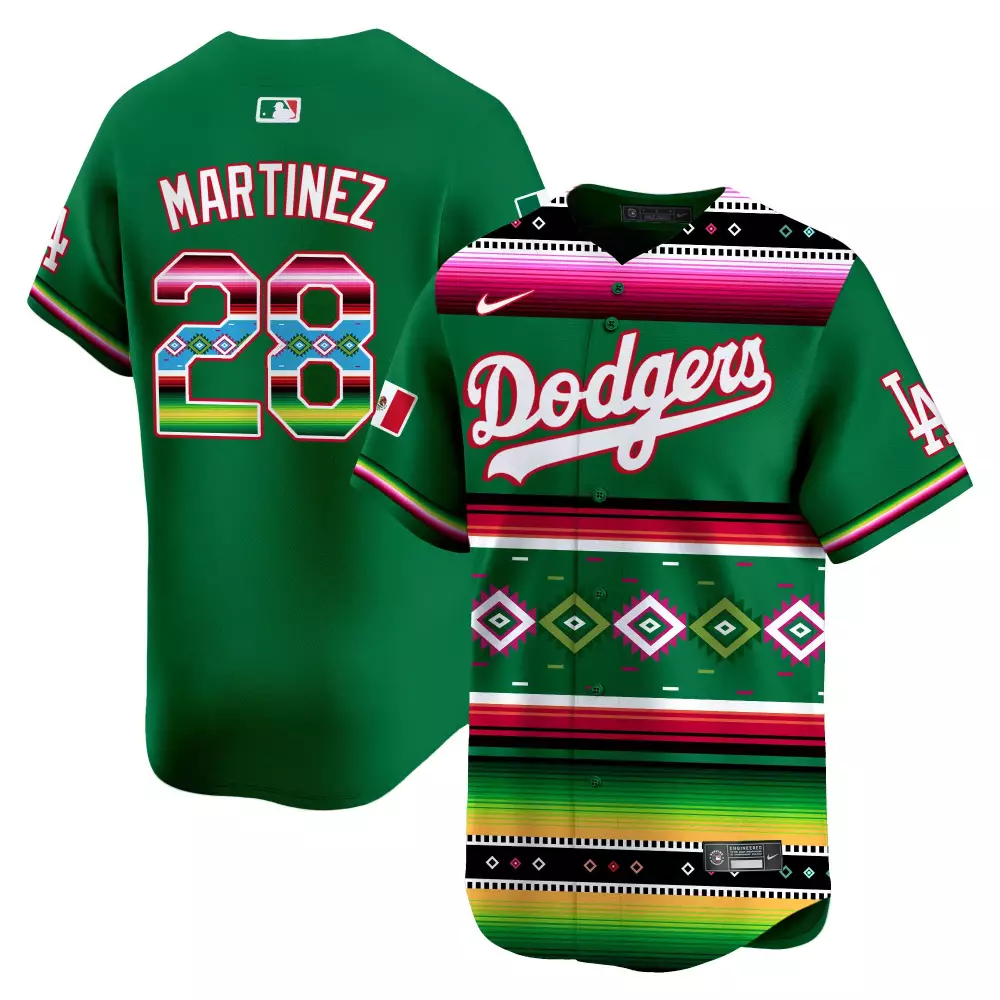 Martinez 28 Dodgers Jersey Green Cinco De Mayo Men Split Custom Design White Pink