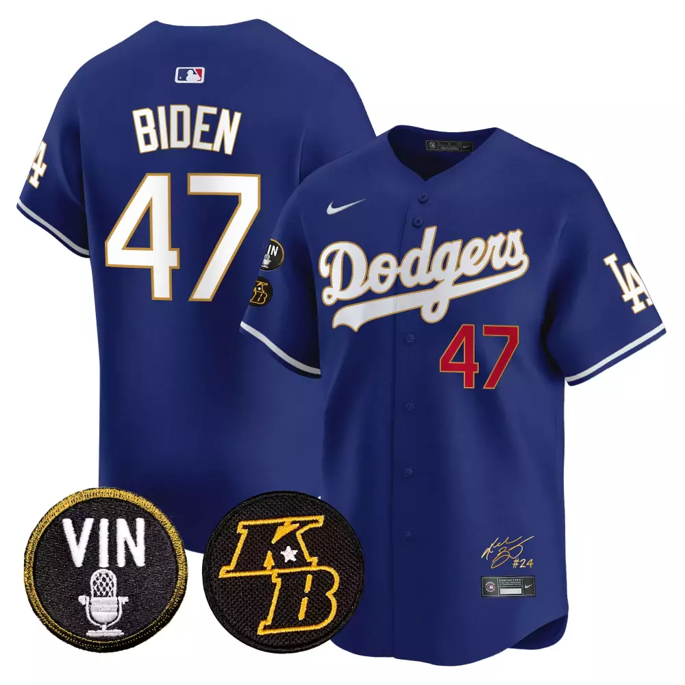 Joe Biden 47 Dodgers Jersey Royal Blue Kobe Bryant Tribute Vin Scully Microphone Lakers #24 2023