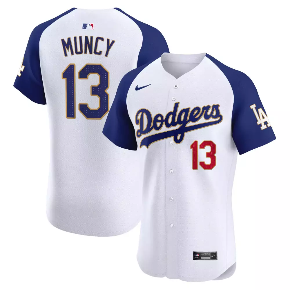 Max Muncy 13 Dodgers Jersey White Men Blue Red Alternate Premier Elite All Stitched