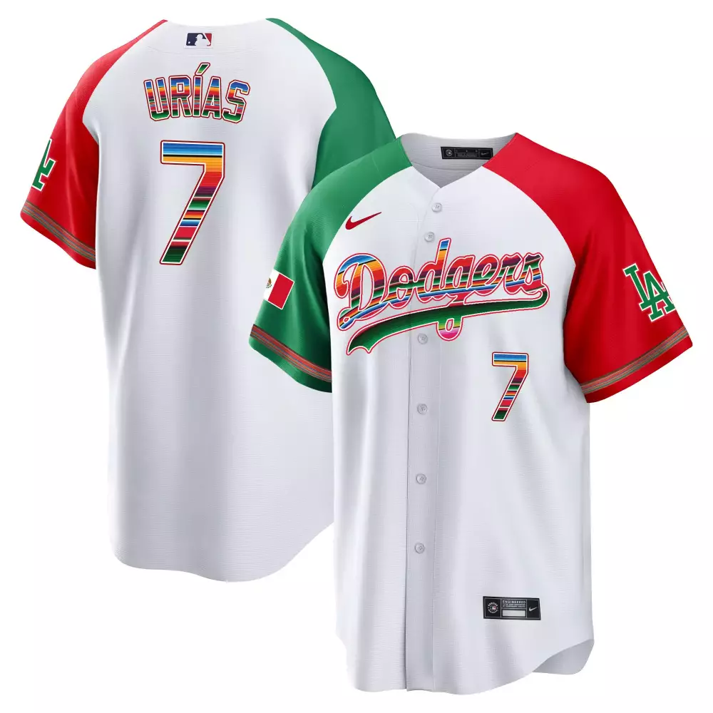 Julio Urias 7 Dodgers Jersey White Cinco De Mayo Mexican Flag 2023 Men Split Custom Design