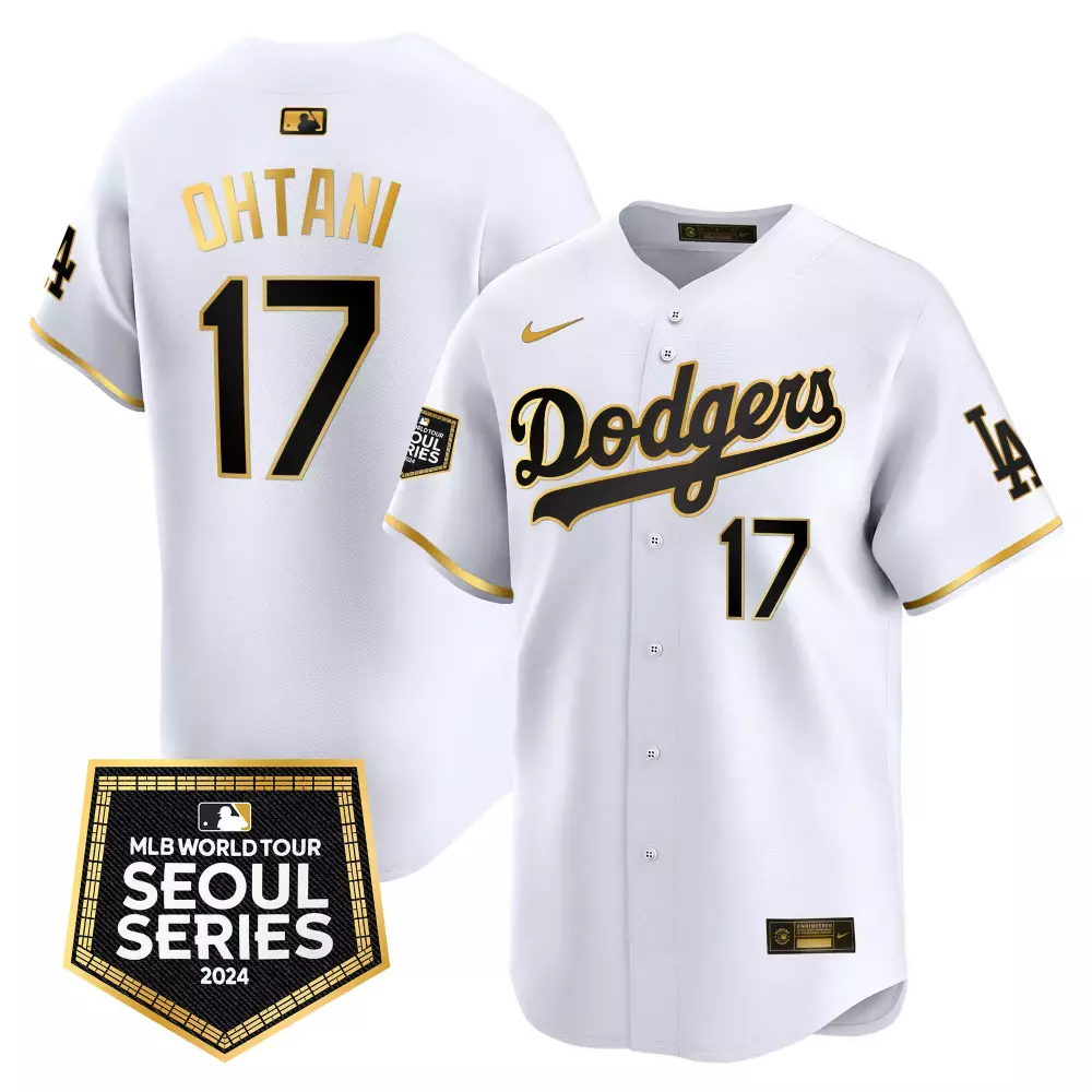 Shohei Ohtani 17 Dodgers Jersey White Men Black Gold Vapor Premier Limited All