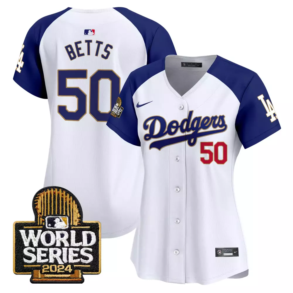 Mookie Betts 50 Dodgers Jersey White World Series 2024 Women Royal Blue Alternate