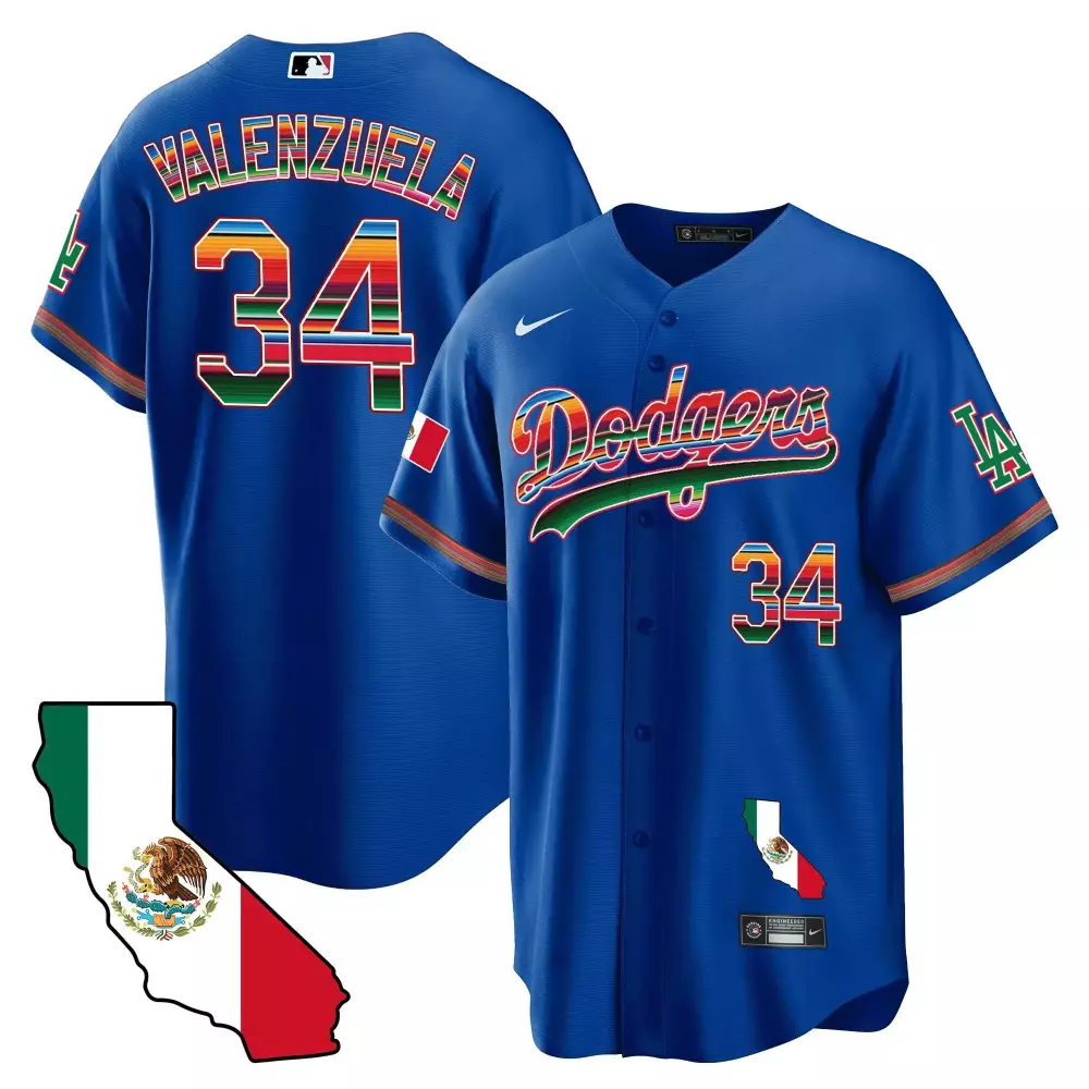 Fernando Valenzuela 34 Dodgers Jersey Royal Blue California Mexican Flag Men Split