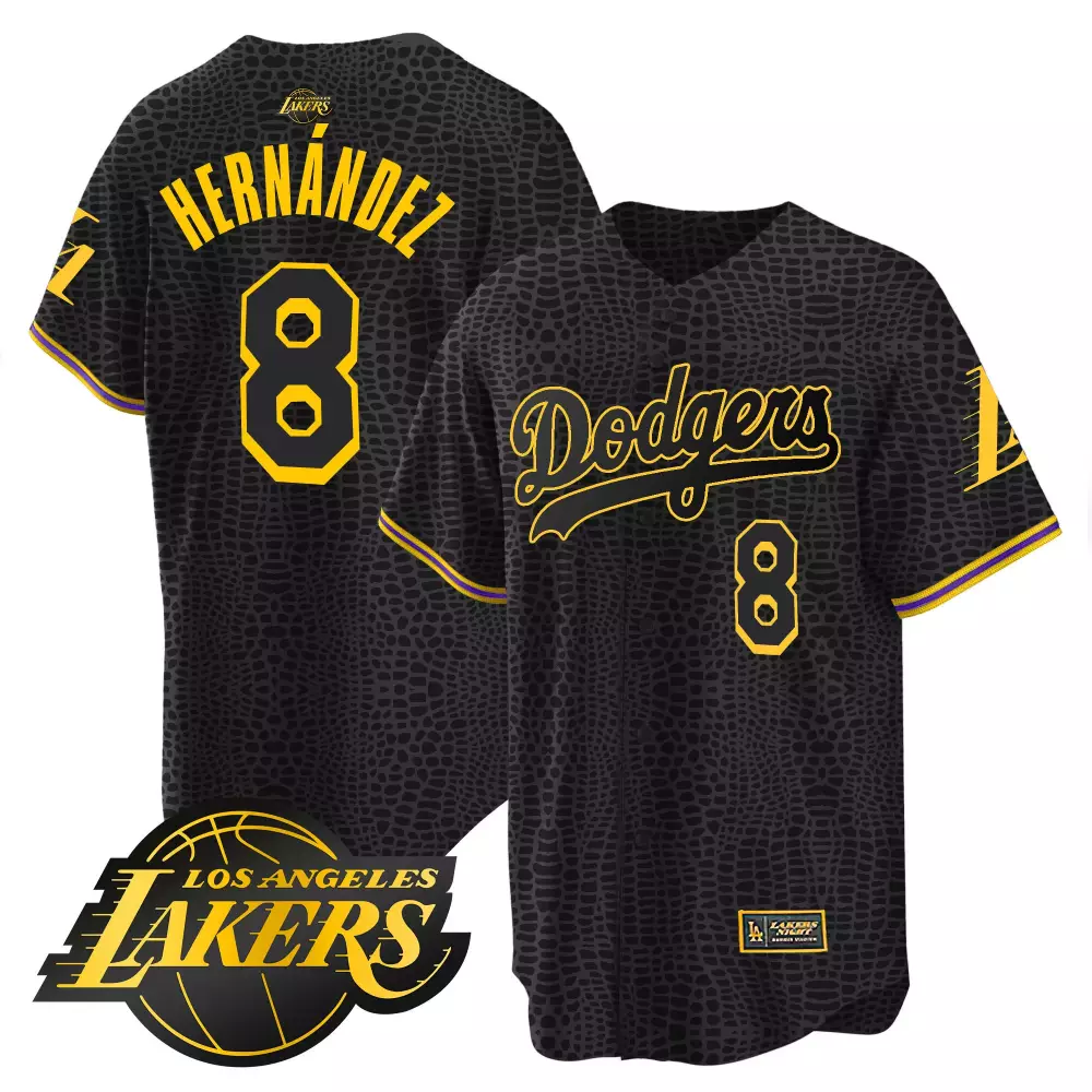 Jonathan Hernandez 8 Dodgers Jersey Black Lakers Night Men Custom Design Yellow Purple