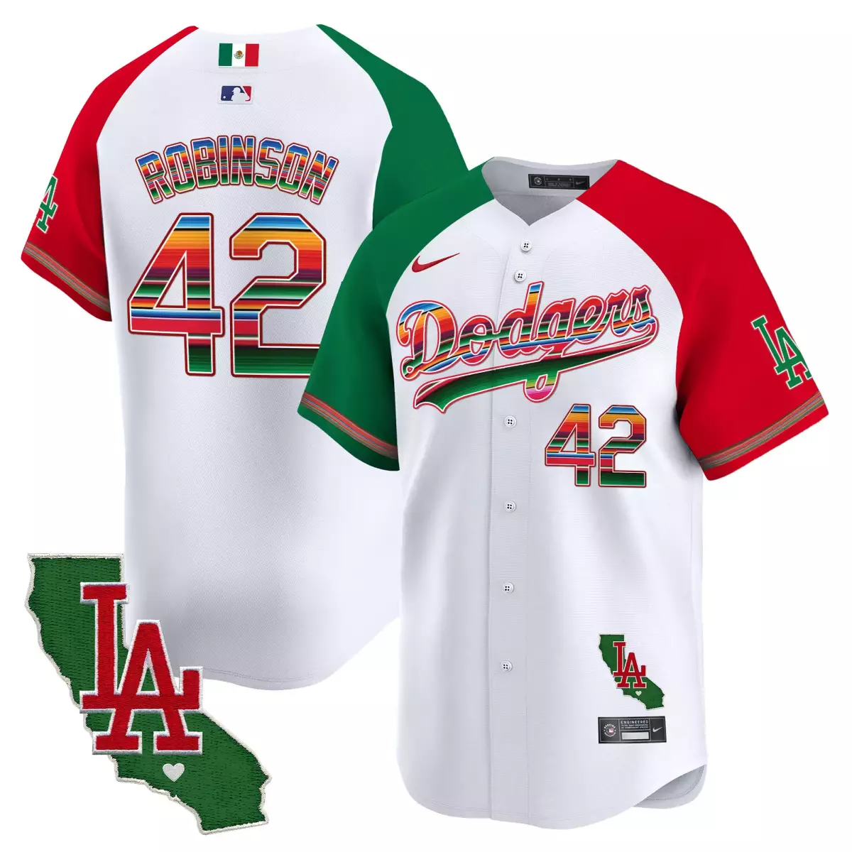 Robinson Mexico 42 Dodgers Jersey White Cinco De Mayo Flag California LA 2023 Men