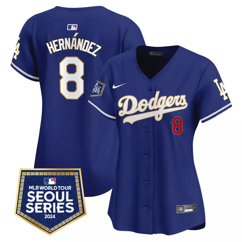 Kike Hernandez 8 Dodgers Jersey Royal Blue 2024 Women White Gold Red Vapor Premier