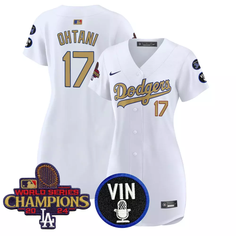 Shohei Ohtani 17 Dodgers Jersey White World Series Champions 2024 Vin Gold Blue Stitched