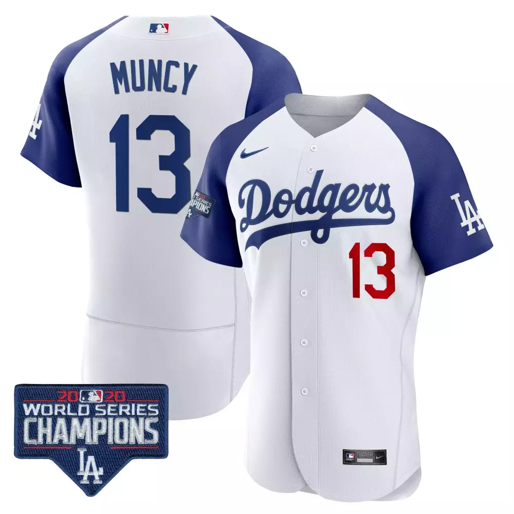 Max Muncy 13 Dodgers Jersey White 2020 World Series Champions Men Blue Red Alternate