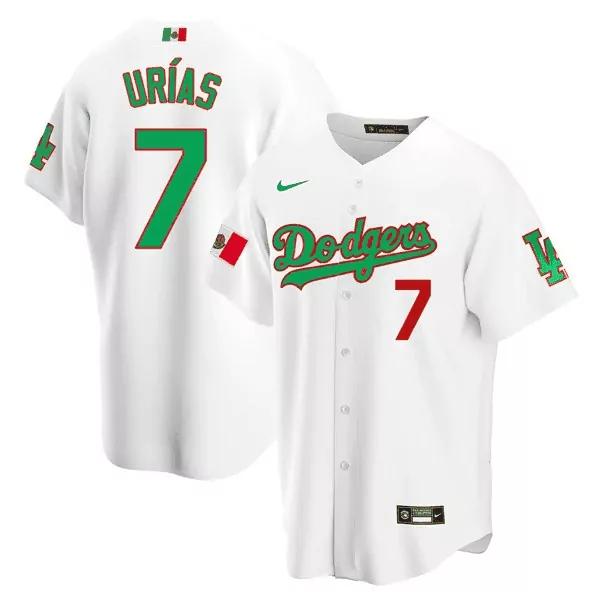 Julio Urias 7 Dodgers Jersey White Mexico Flag 2023 Men Green Red Heritage