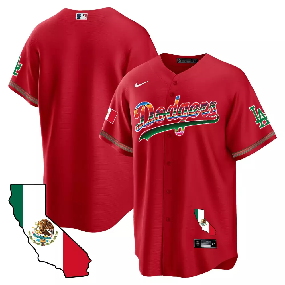 Mexico California Dodgers Jersey Red Mexican Heritage Flag Men Green White Blue Yellow
