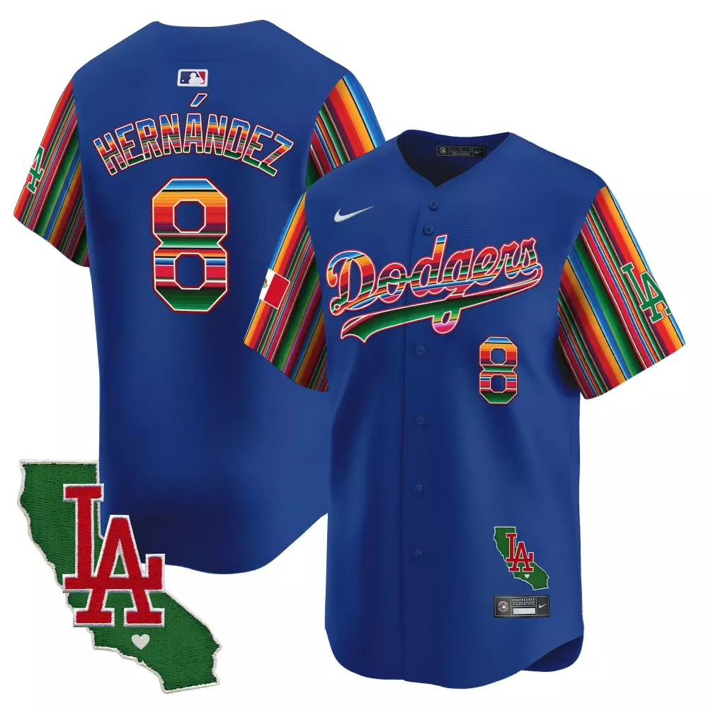 Kike Hernandez 8 Dodgers Jersey Blue Cinco De Mayo LA California Shape Men Split Design