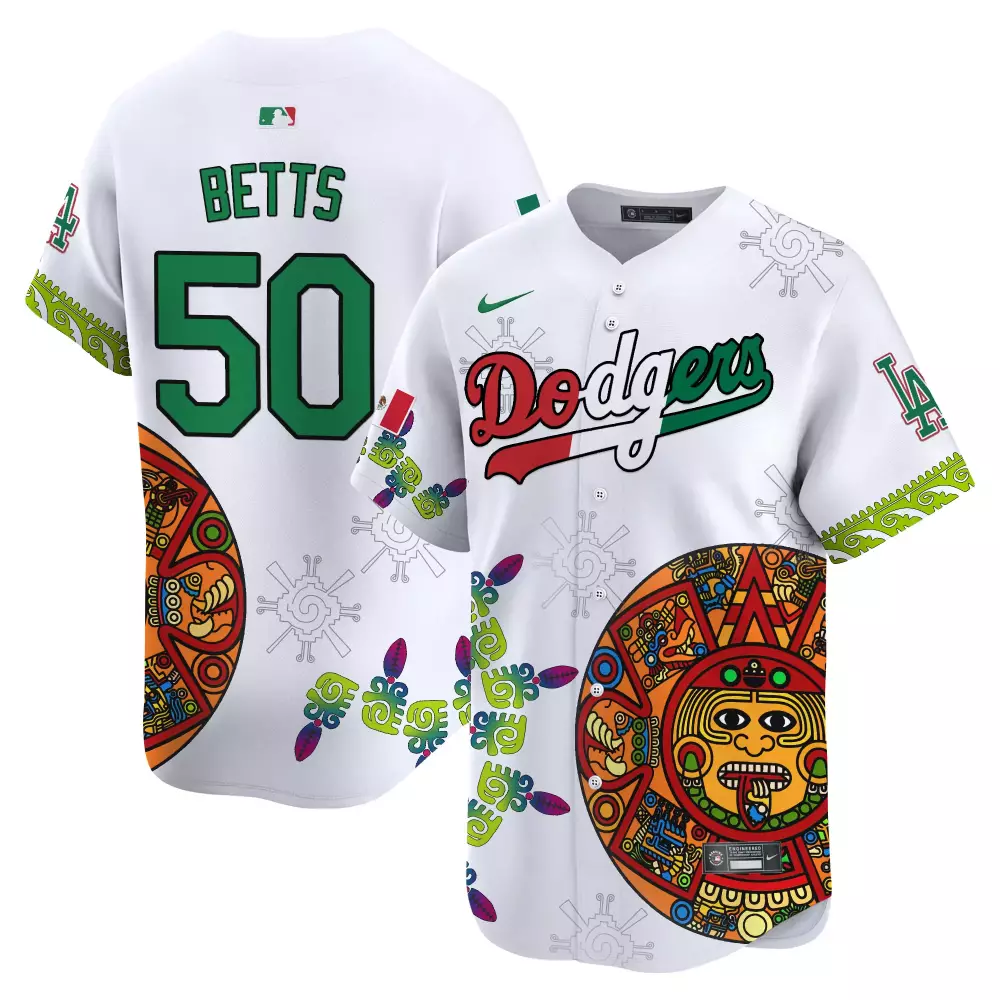Mookie Betts 50 Dodgers Jersey White City Connect 2023 Men Split Custom Design Green