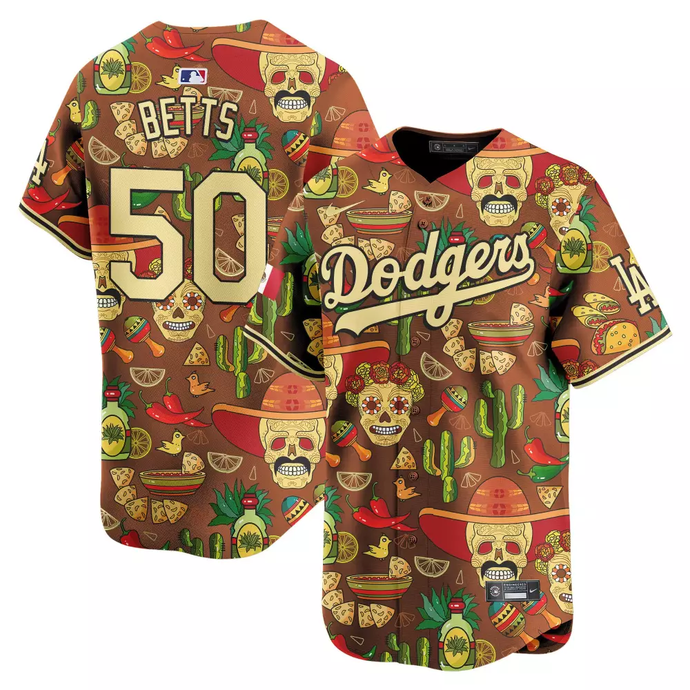 Mookie Betts 50 Dodgers Jersey Brown Cinco De Mayo Men All-over Print Custom Design