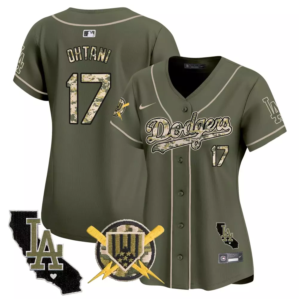 Ohtani LA 17 Dodgers Jersey Olive Green City Connect California Shape 2023 Men Split Design