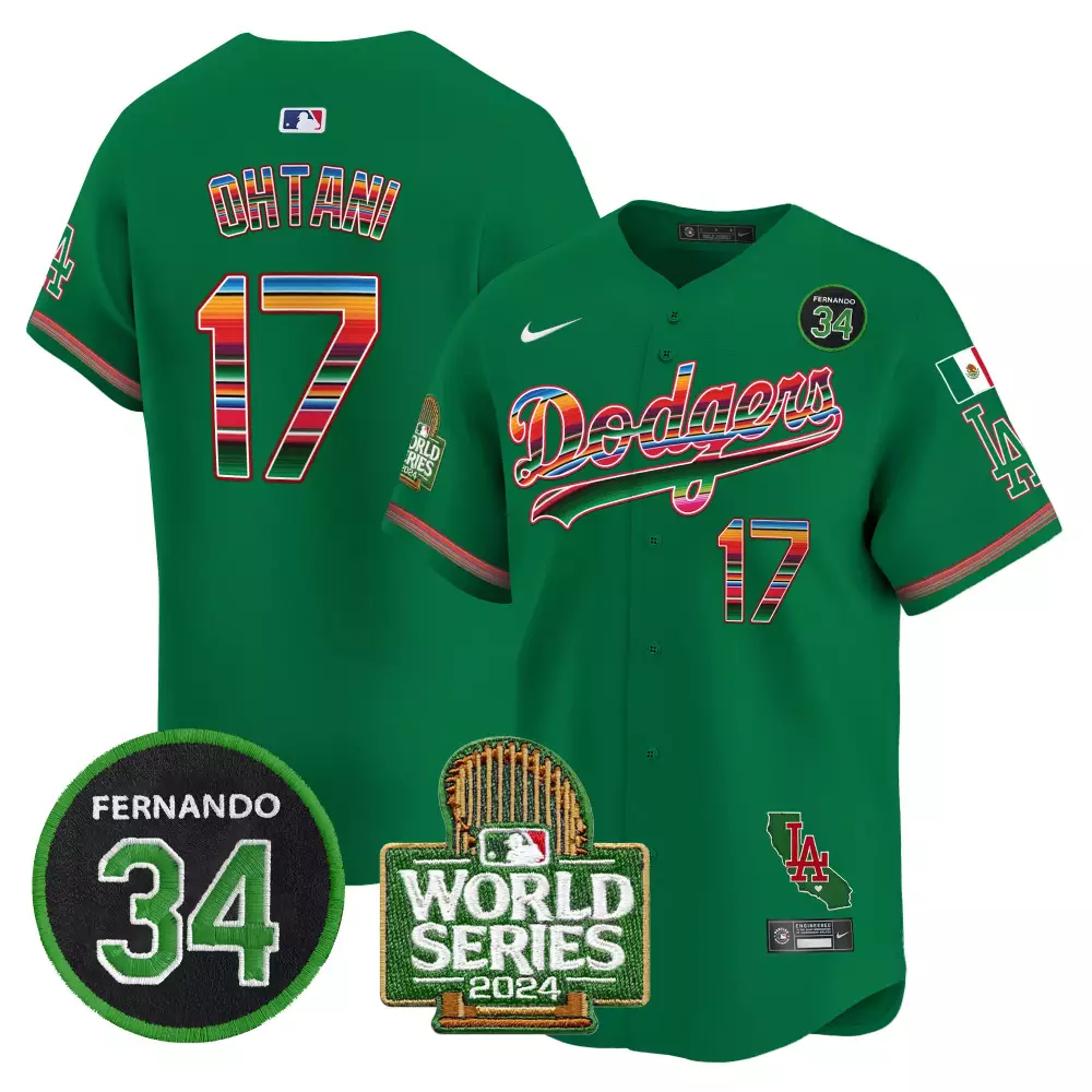 Shohei Ohtani 17 Dodgers Jersey Green Cinco De Mayo World Series 2024 LA Men Red