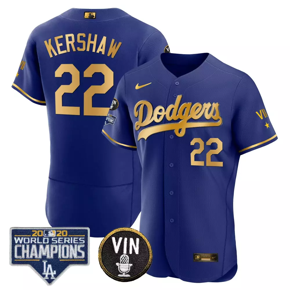 Bryant Vin 22 Dodgers Jersey Royal Blue 2020 World Series Champions Men Gold All