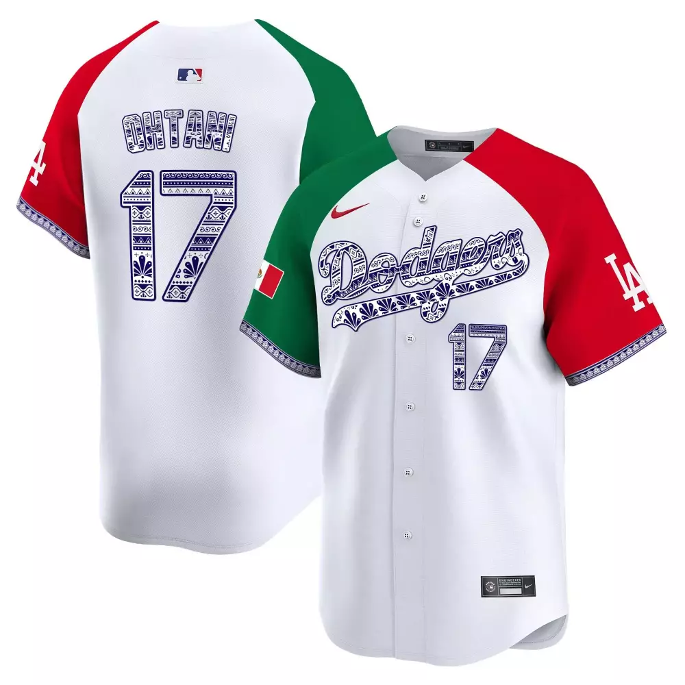 Shohei Ohtani 17 Dodgers Jersey White Mexican Heritage 2023 Men Split Design Red