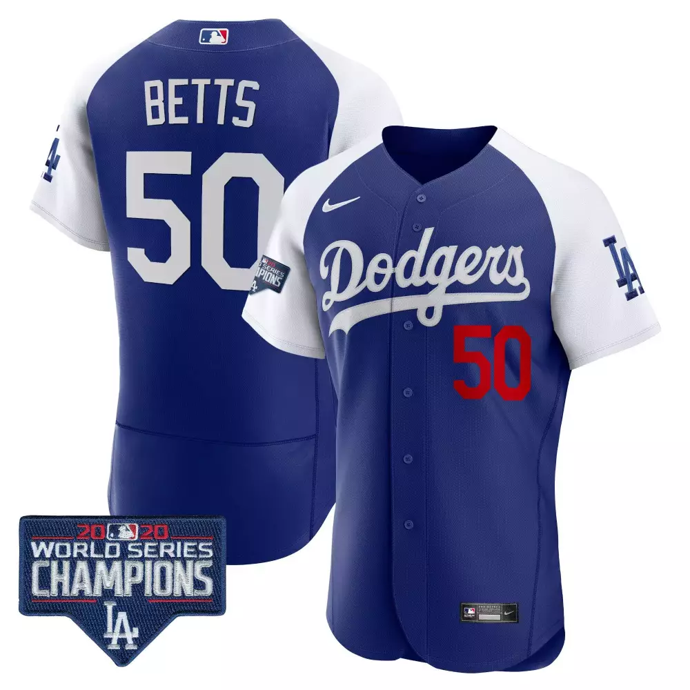 Mookie Betts 50 Dodgers Jersey Blue World Series Champions 2020 Men White Alternate