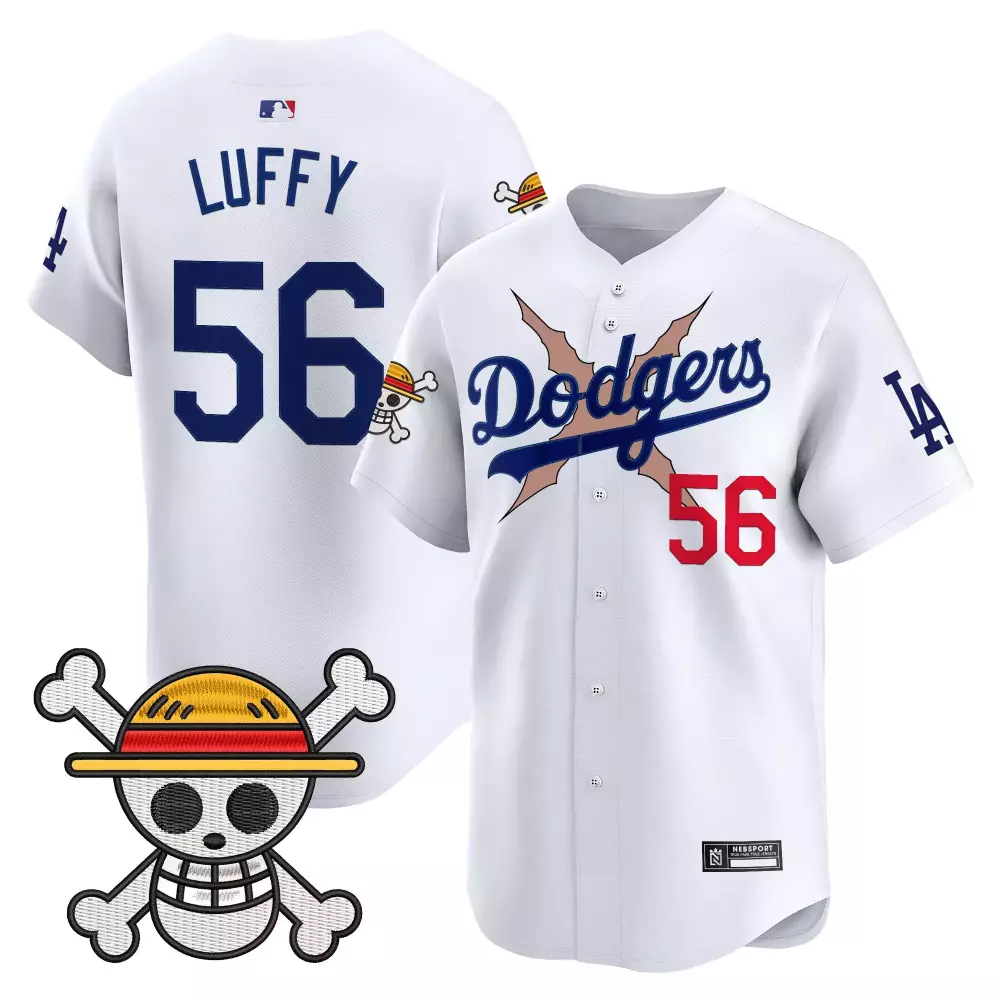 Luffy One 56 Dodgers Jersey White Piece Men Blue Red Vapor Stitched