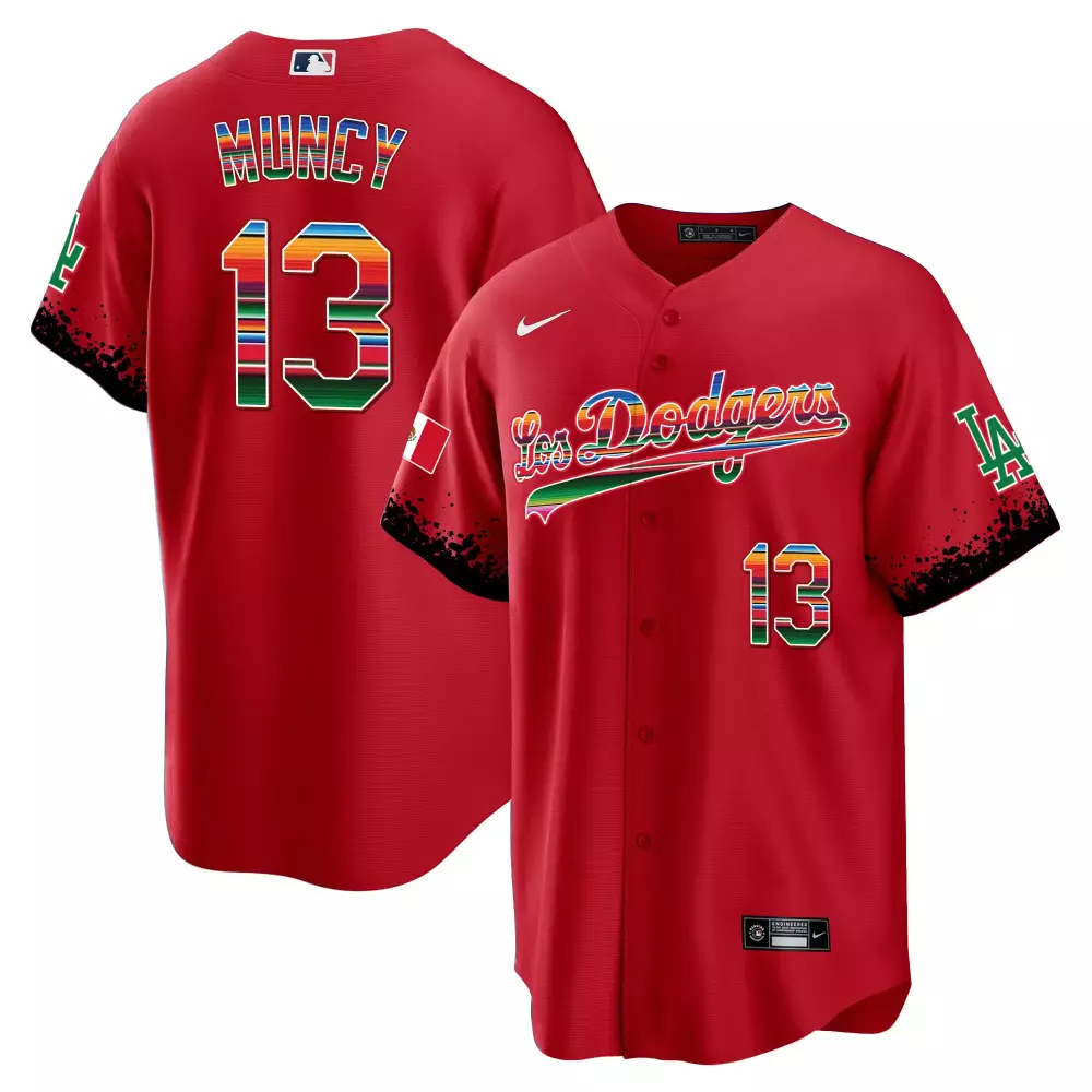 Max Muncy 13 Los Angeles Dodgers Jersey Red Mexican Flag Men Split Custom Design