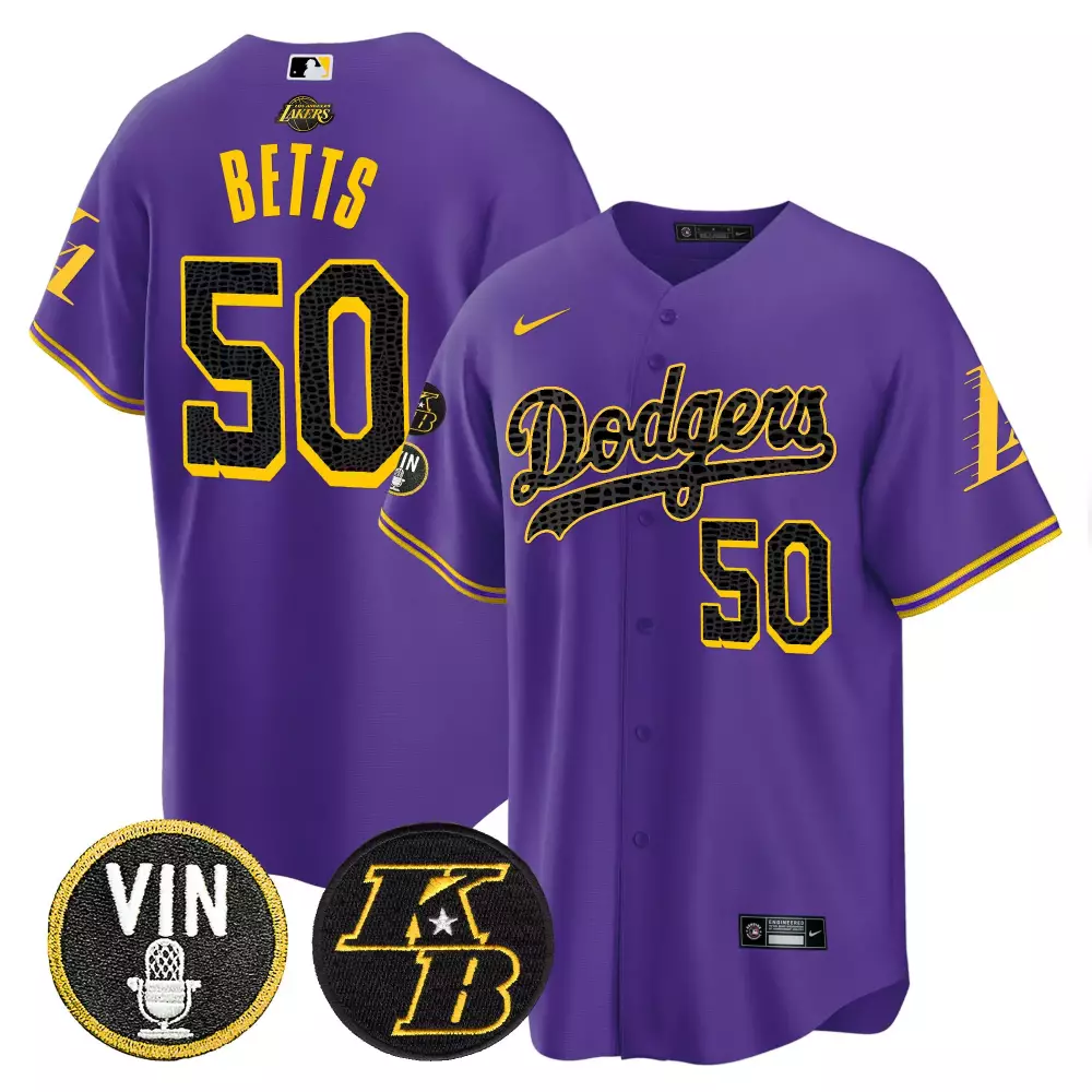 Mookie Betts 50 Dodgers Jersey Purple Lakers Collaboration Vin Men Yellow Black Cool