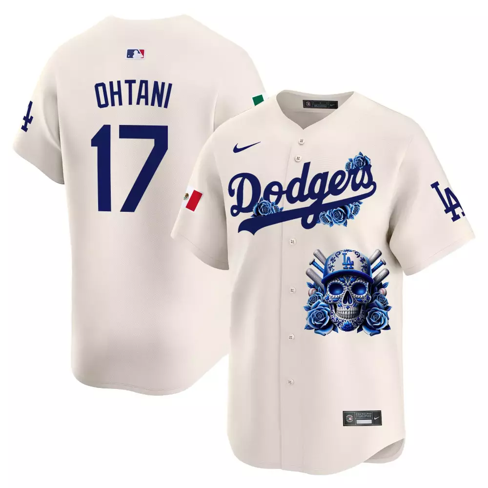 Shohei Ohtani 17 Dodgers Jersey Cream Day Of The Dead Mexico Flag 2023 Men Blue White